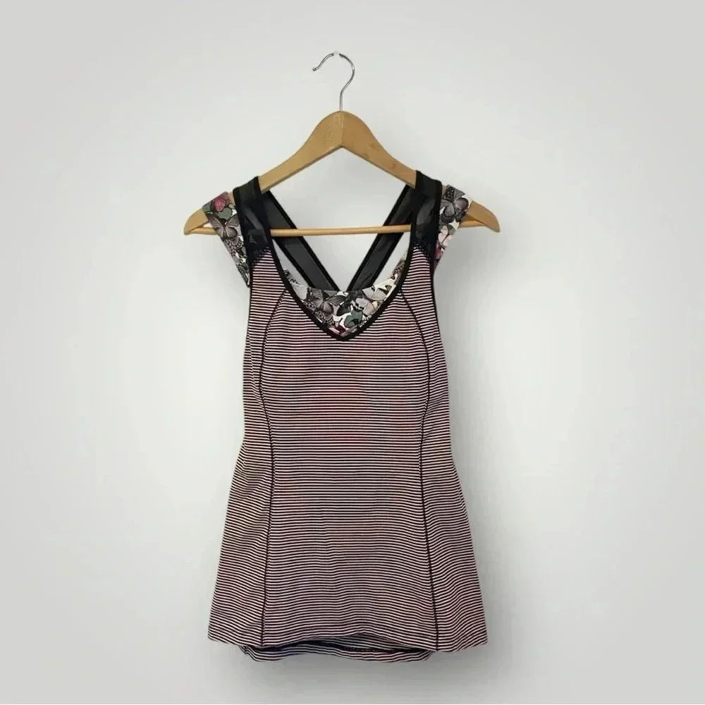 Lululemon Super Sport Tank Mini Pop‎ Stripe Black Mink Berry Sz 6